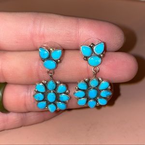 Sterling silver stamped turquoise post earrings